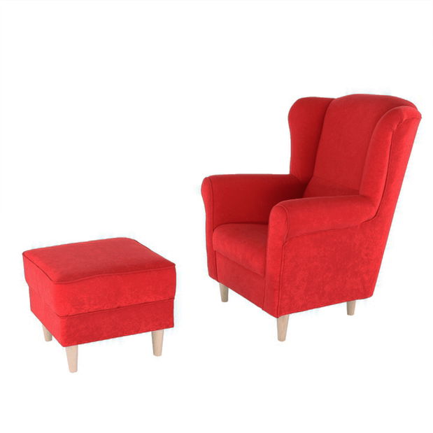 Fotoliu cu urechi cu taburete Aevo (Roșu)