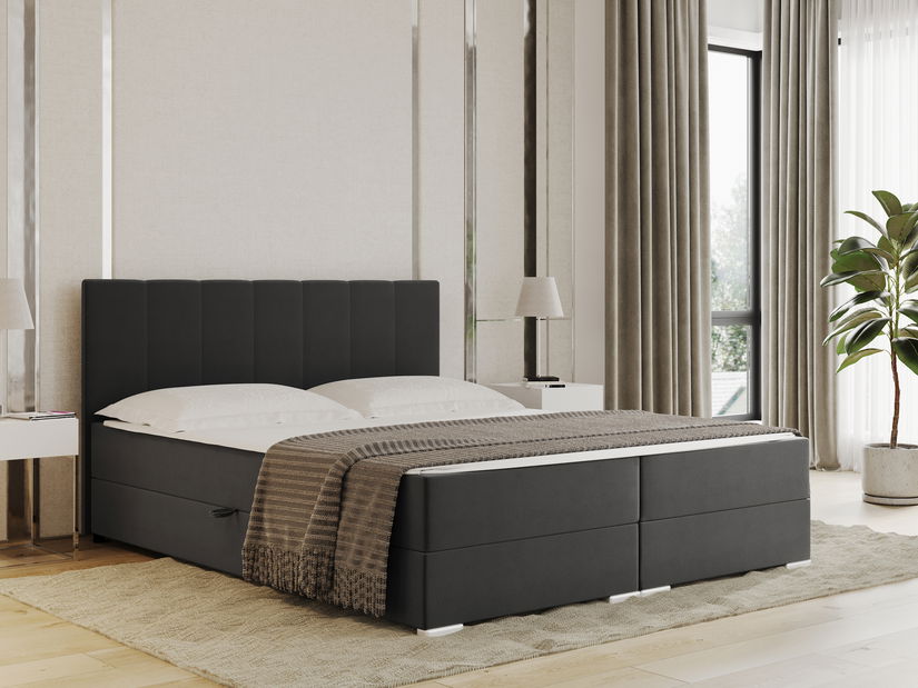 Pat matrimonial Metoe 140 cm 180 cm (gri închis) (cu arcuri bonell și sp. depozitare)