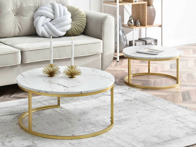 Konferenčný stolík Kolja Zest Xl (biela + zlatá)