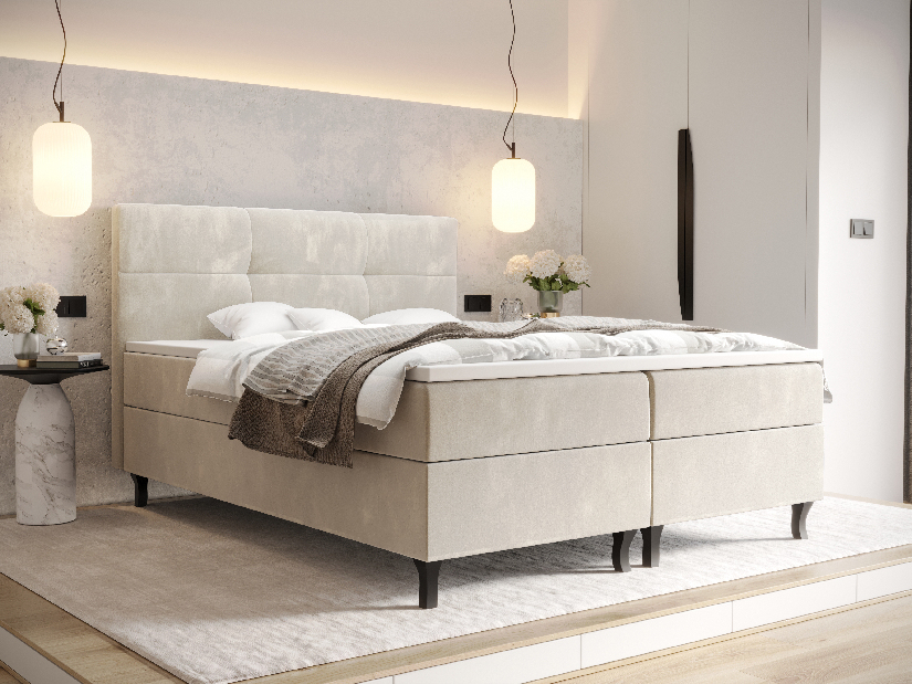 Manželská posteľ Boxspring 160 cm Lumba Comfort (béžová) (s matracom a úložným priestorom)