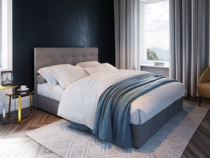 Manželská posteľ Boxspring 160 cm Karen (sivá) (s matracom a úložným priestorom)