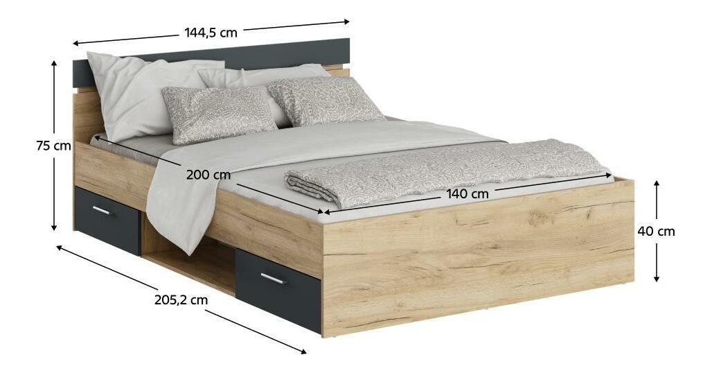 Manželská posteľ 140 cm Michigin (dub artisan + grafit) (s úložným priestorom)