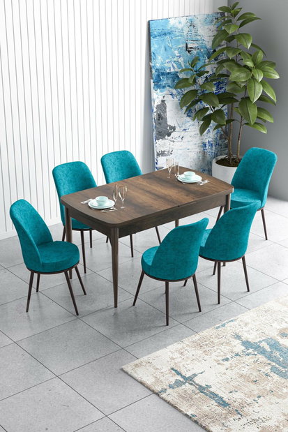 Set dining Hana (marmură neagră + turcoaz) (pentru 6 persoane)
