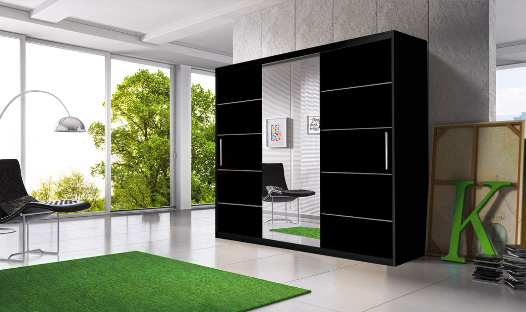 Ruhásszekrény Mebur 23 230 (Fekete + Fekete + Tükör)