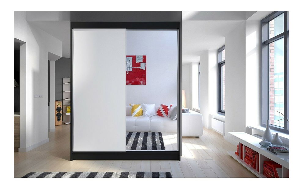 Tolóajtós gardróbszekrény Belgia I (fekete + fehér) *Kiárusítás