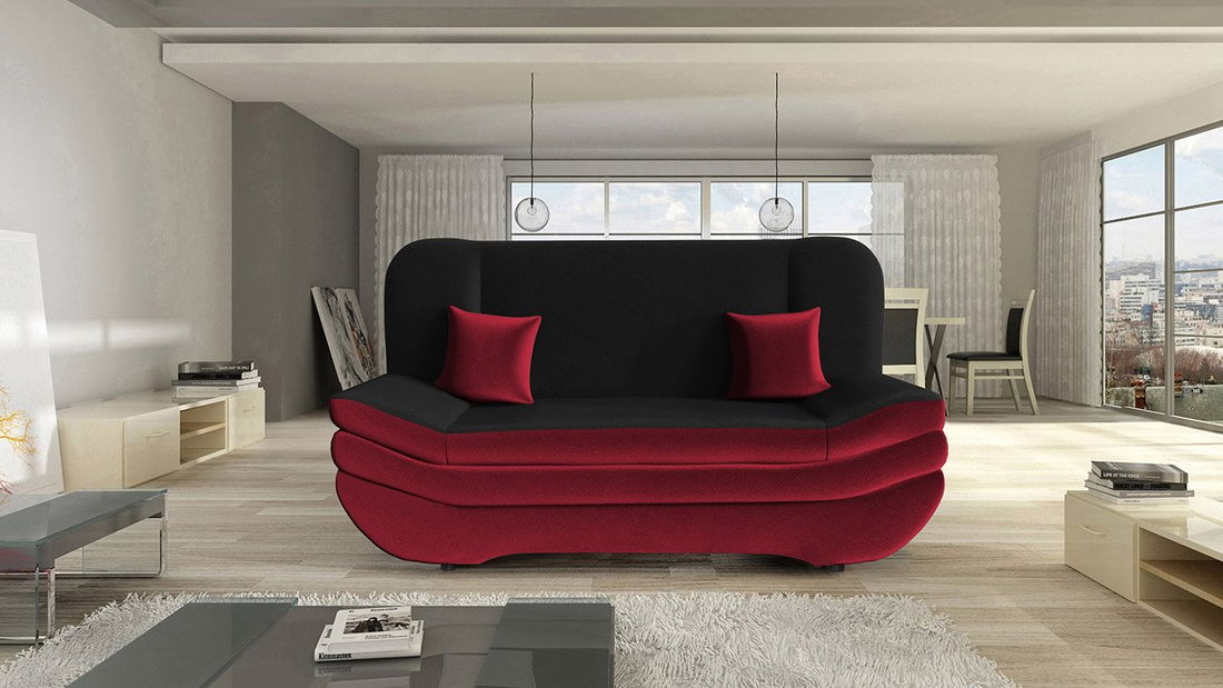 Sofa na razvlačenje Lehti (crna + bordo) (s prostorom za odlaganje)