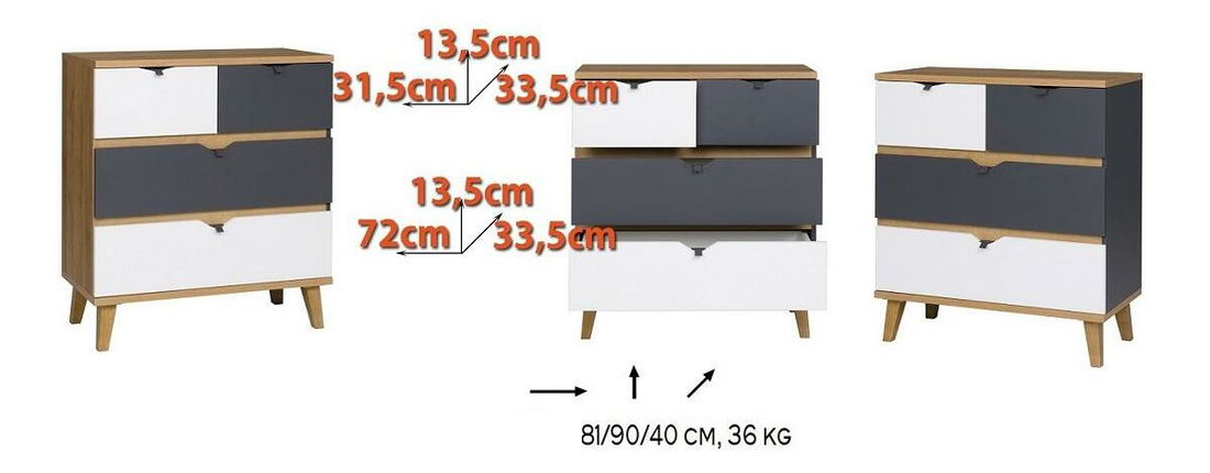 Komoda Mimone K4SZ (hrast zlatni + bijela mat + grafit)