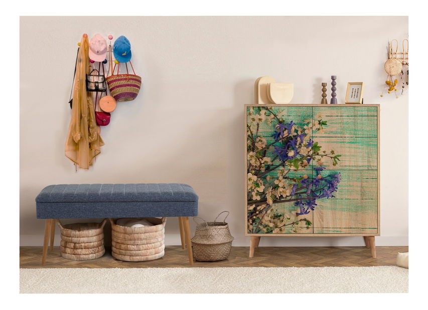 Mobilier pentru hol Maluxe 727 (Stejar sonoma + Albastru închis)