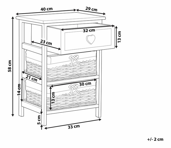 Comodă ZORIOLA (alb + bej) (două coșuri)
