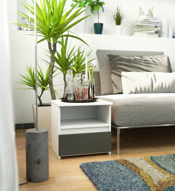 Nočný stolík Crispian (biela + grafit sivý)