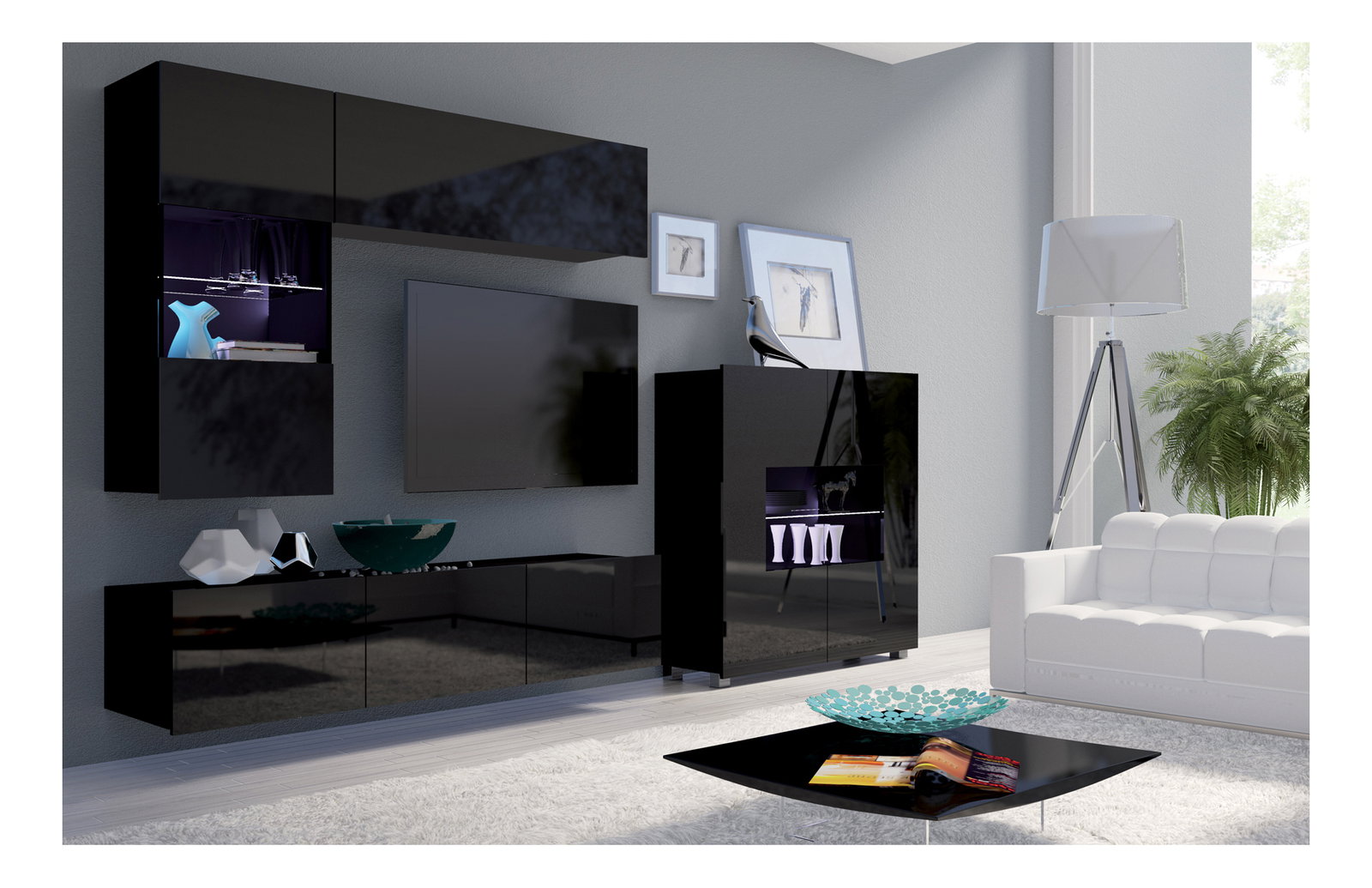 Obývacia stena Calabria C3 (čierna) (bez osvetlenia)