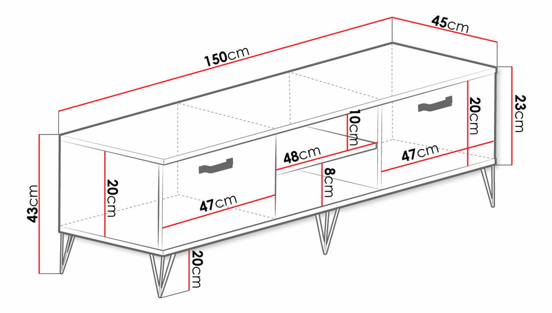 TV szekrény Nolan -150 (arany craft tölgy + arany craft tölgy + fekete)