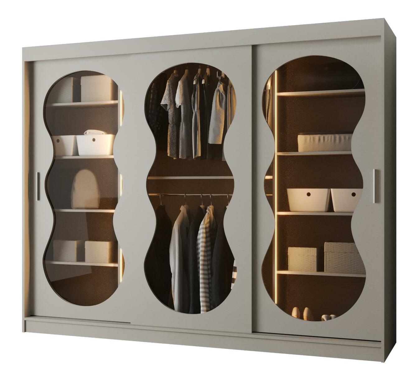 Ruhásszekrény 250 cm Boomer 3 (kasmír) (világítással)