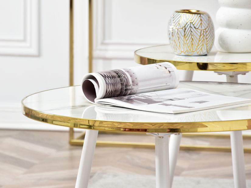 Dohányzóasztal 2 szett Zoya Zest S (fehér márvány + arany)