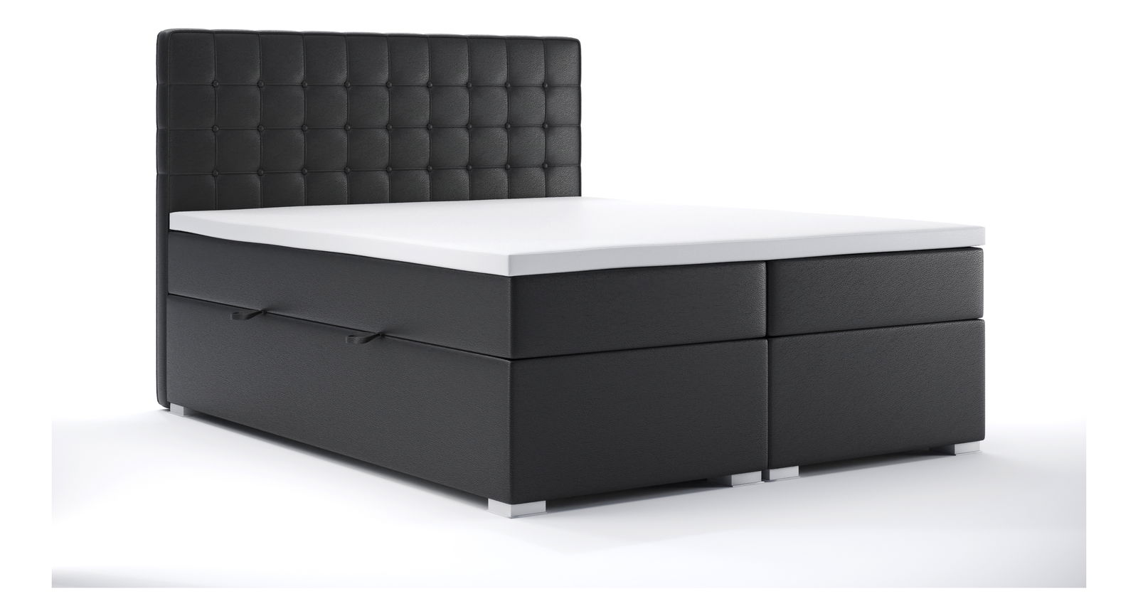 Pat matrimonial Boxspring 140 cm Candy (Negru piele ecologică) (cu sp. depozitare)