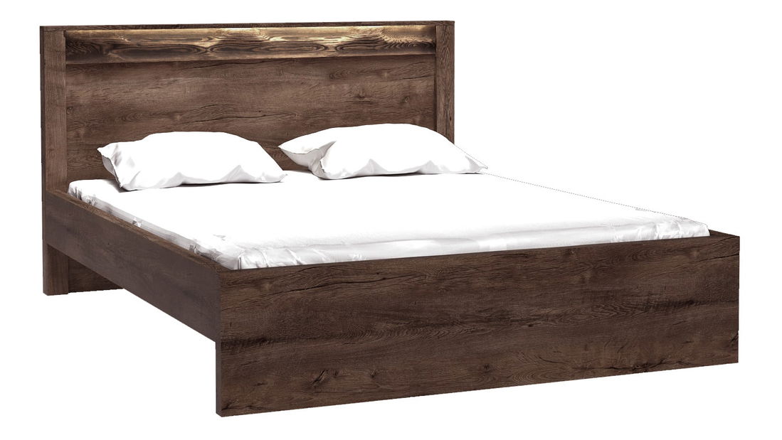 Manželská posteľ 160 cm Indie 19 (s LED osvetlením) (s roštom) (jaseň tmavý)
