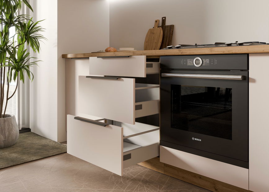 Dulap inferior de bucătărie sub chiuvetă Sayla 80 ZL 1S BB (cashmir + Stejar artisan)