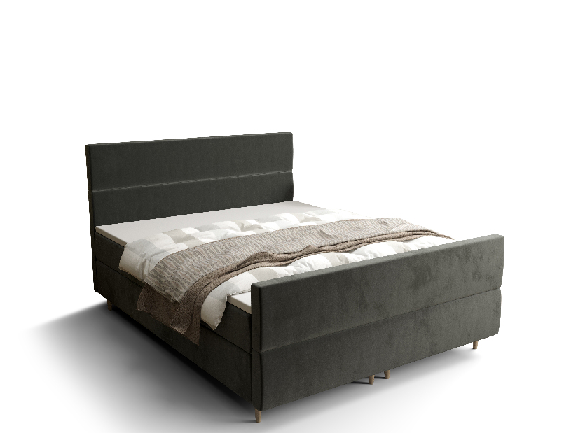 Pat matrimonial Boxspring 160 cm Flu plus (gri deschis) ( cu saltea și sp. depozitare)