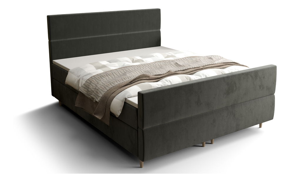 Bračni krevet Boxspring 160 cm Flu Plus Comfort (tamnosiva) (s madracem i prostorom za odlaganje)