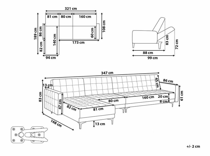 Rohová sedacia súprava s taburetkou Aberde (čierna) (P)
