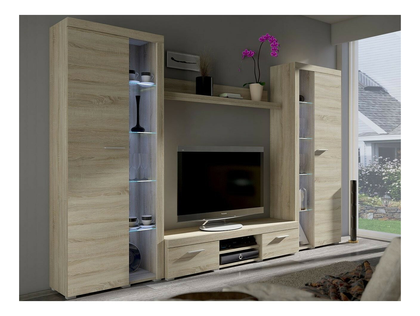 Mobilier living Rokara XL (stejar sonoma) (iluminat LED Alb)