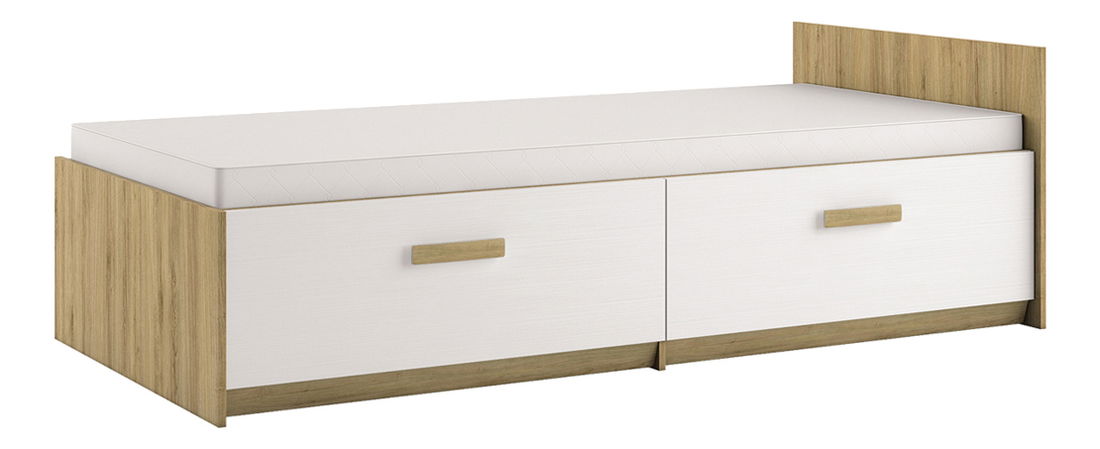 Jednolôžková posteľ 90 cm Best 17 Dub divoký + Biela (s roštom a úl. priestorom)