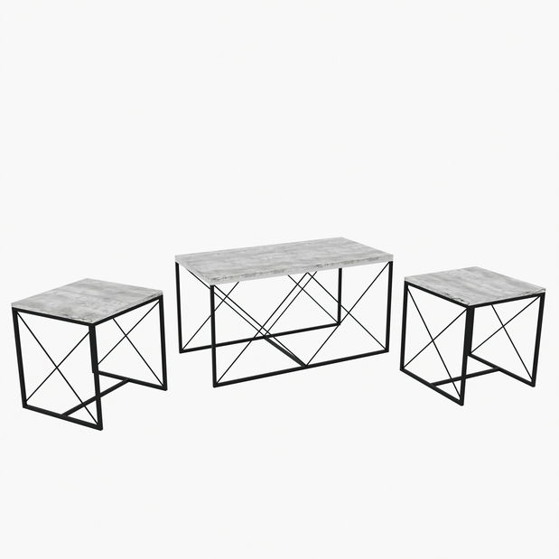 Set 3 konferenčných stolíkov Defenella (svetlosivá + čierna)