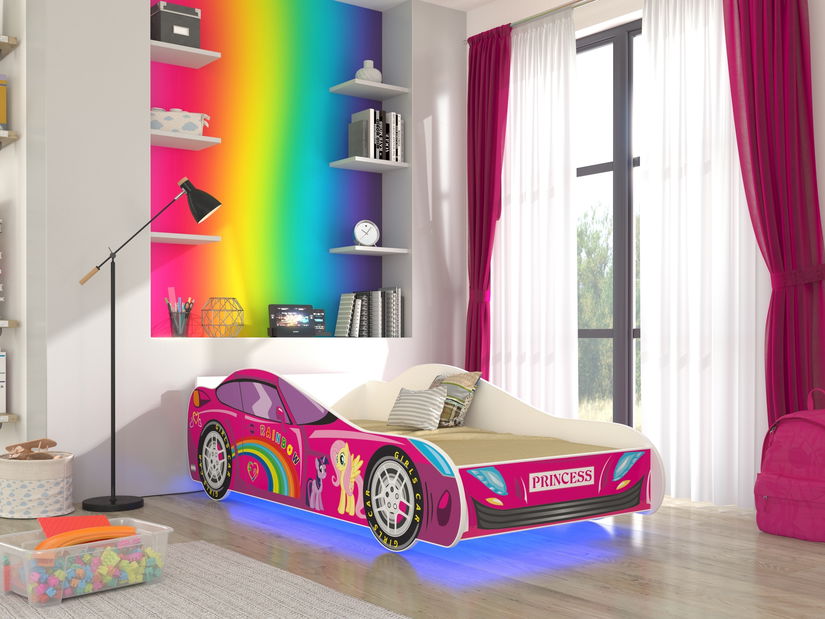 Dječji krevet 140x70 cm Pretekárka (s podnicom i madracem) (ružičasta)