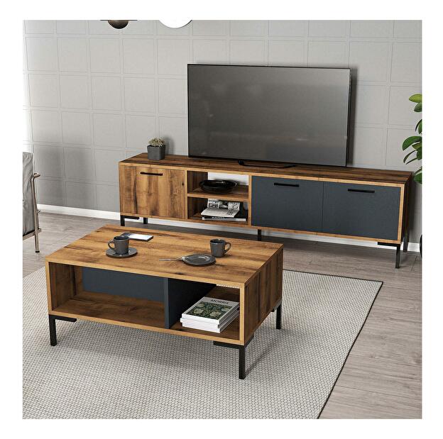 Set mobilier pentru living Povipi 2 (Nuc + antracit) 