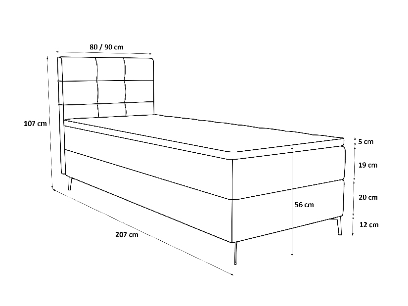 Jednolôžková posteľ 80 cm Infernus Comfort (tmavosivá) (s roštom, s úl. priestorom)