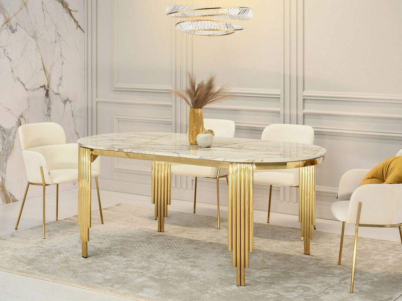 Jedálenský stôl Alimenticia (mramor + zlatá)