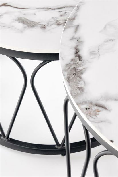Set 2 ks. Konferenčných stolíkov Fermina (biely mramor + čierna)