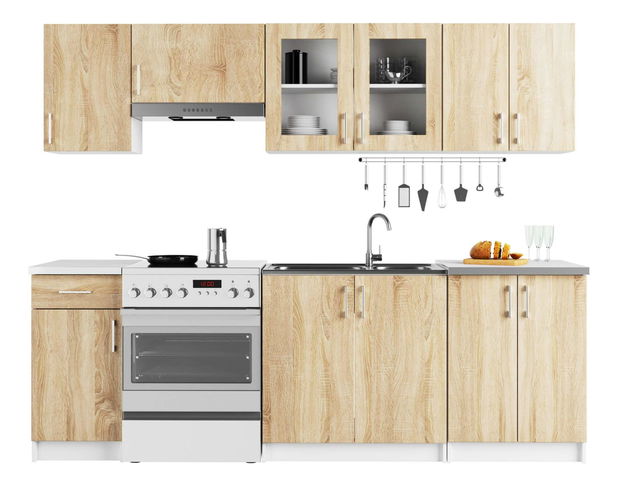 Kuchynská zostava 240 cm Lula TYP2 B (biela + dub sonoma)