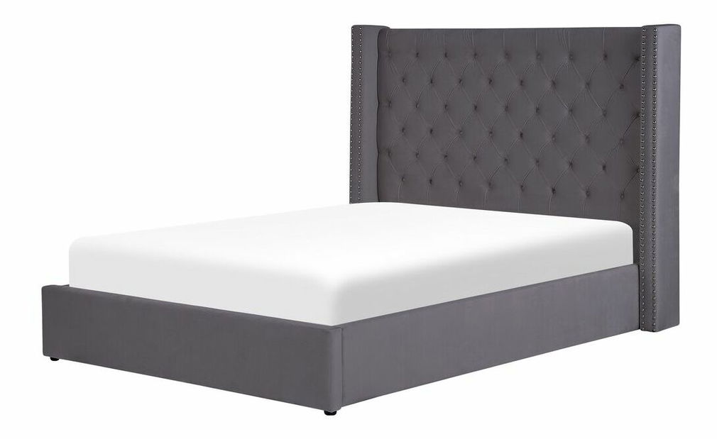 Franciaágy 140 cm Lubbka (szürke) (ágyráccsal) (tárolóhellyel)