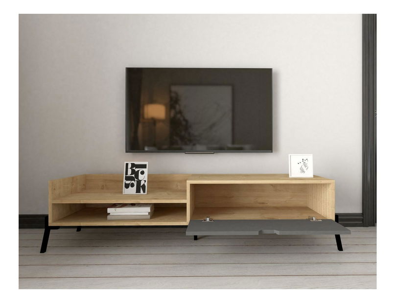 Set mobilier living Tretsilla (Stejar zafir + antracit + negru)