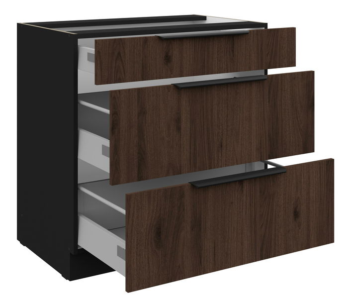 Dulap inferior de bucătărie Manana 80 D 3s BB (Cadru: negru mat + front: nuc okapi)