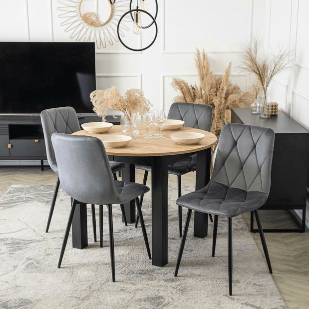 Rozkladací jedálenský stôl Hernando (dub artisan + čierna) (pre 4-6 osôb)