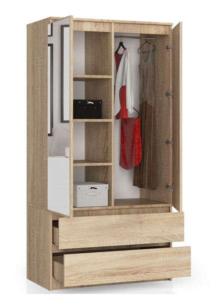 Dulap de haine Safwan II (stejar sonoma) (cu oglindă)