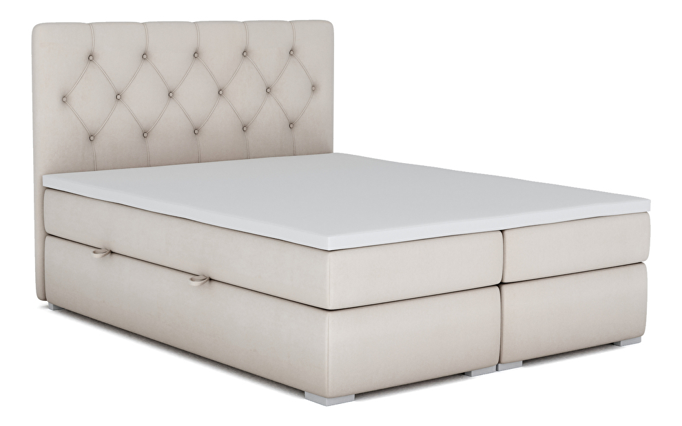 Pat matrimonial Boxspring 180 cm Ronda (crem) (cu sp. depozitare)