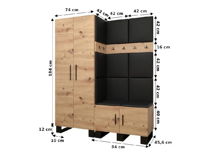 Set mobilier pentru hol Amanda 2 (Stejar artisan + Negru)