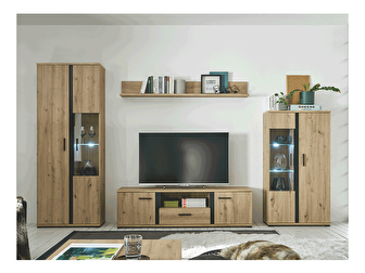 Mobilier living Kardun (stejar artisan + negru) (Cu iluminat LED)