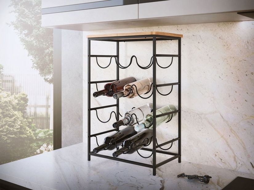 Suport vin Letra (negru + acacia)