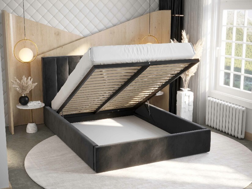 Manželská posteľ 180 cm Ocie (čierna) (s roštom a úložným priestorom)