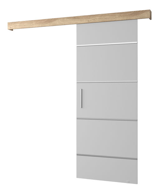 Uși culisante 90 cm Sharlene IV (alb mat + stejar sonoma + argintiu)