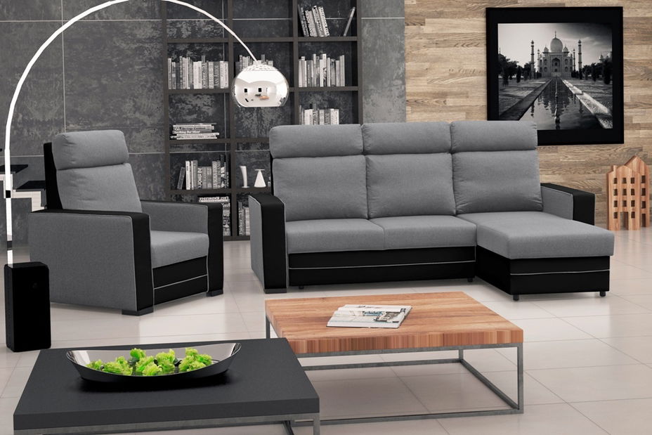 Kutna garnitura- Maurita (svijetlosiva + crna) (D)