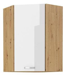Horná rohová kuchynská skrinka Arryn 60x60 GN-90 1F (45°) (korpus: dub artisan / front: lesk biely)