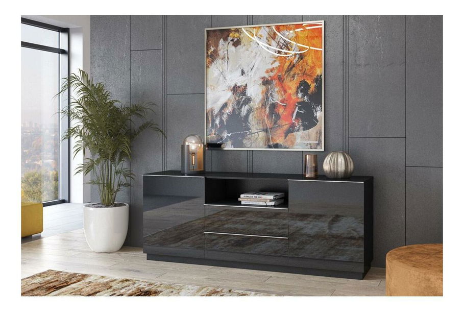TV asztal / szekrény Henry Typ 25 (fekete + magasfényű fekete)