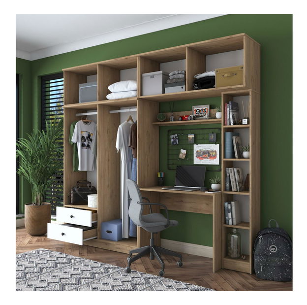 Mobilier cameră studenți Bivake 2 (nuc + alb)