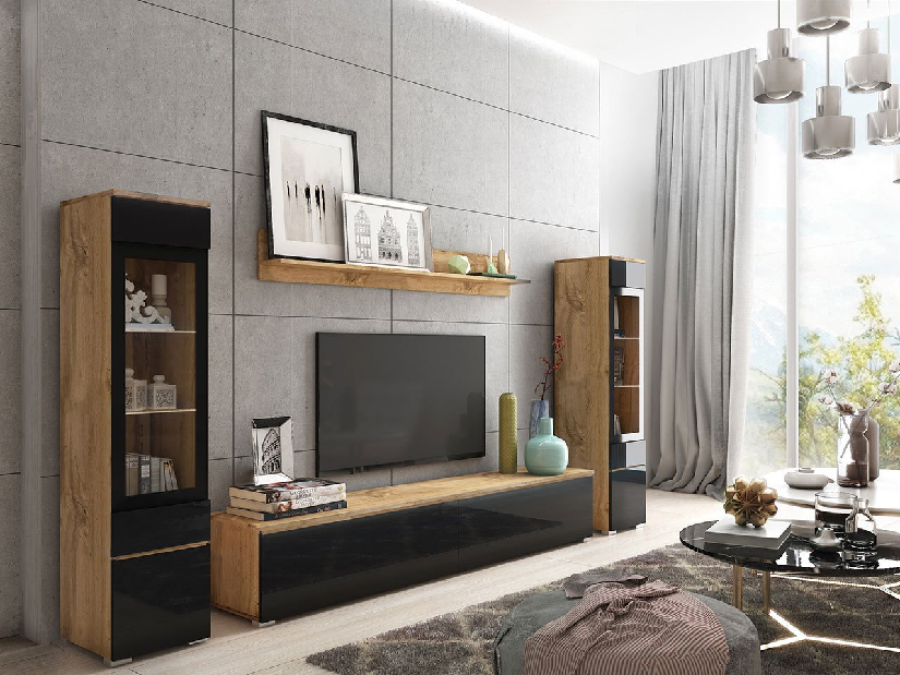 Mobilier living Selwyn II (wotan + Negru lucios ) (fără iluminat)