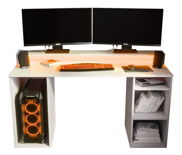 Masă PC pentru gaming Garrick 1 (biely) (cu iluminat LED RGB)